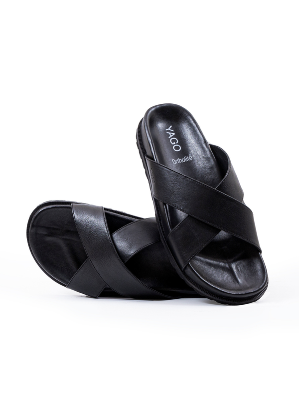 Spain Black men’s leather sandals – cushioned and durable – YAGO