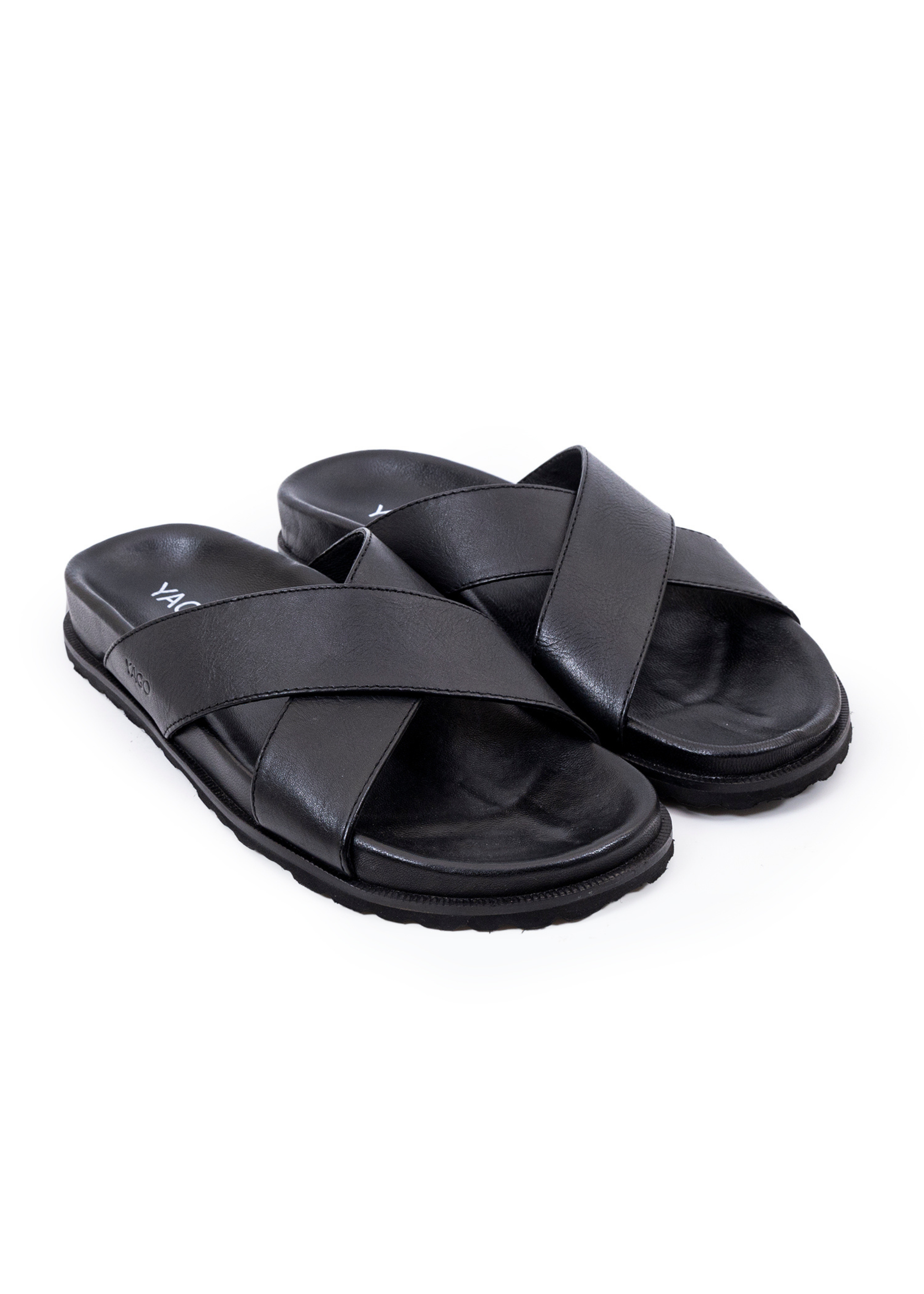 Spain Black men’s leather sandals – cushioned and durable – YAGO