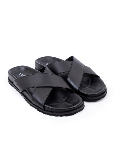 Spain Black men’s leather sandals – cushioned and durable – YAGO